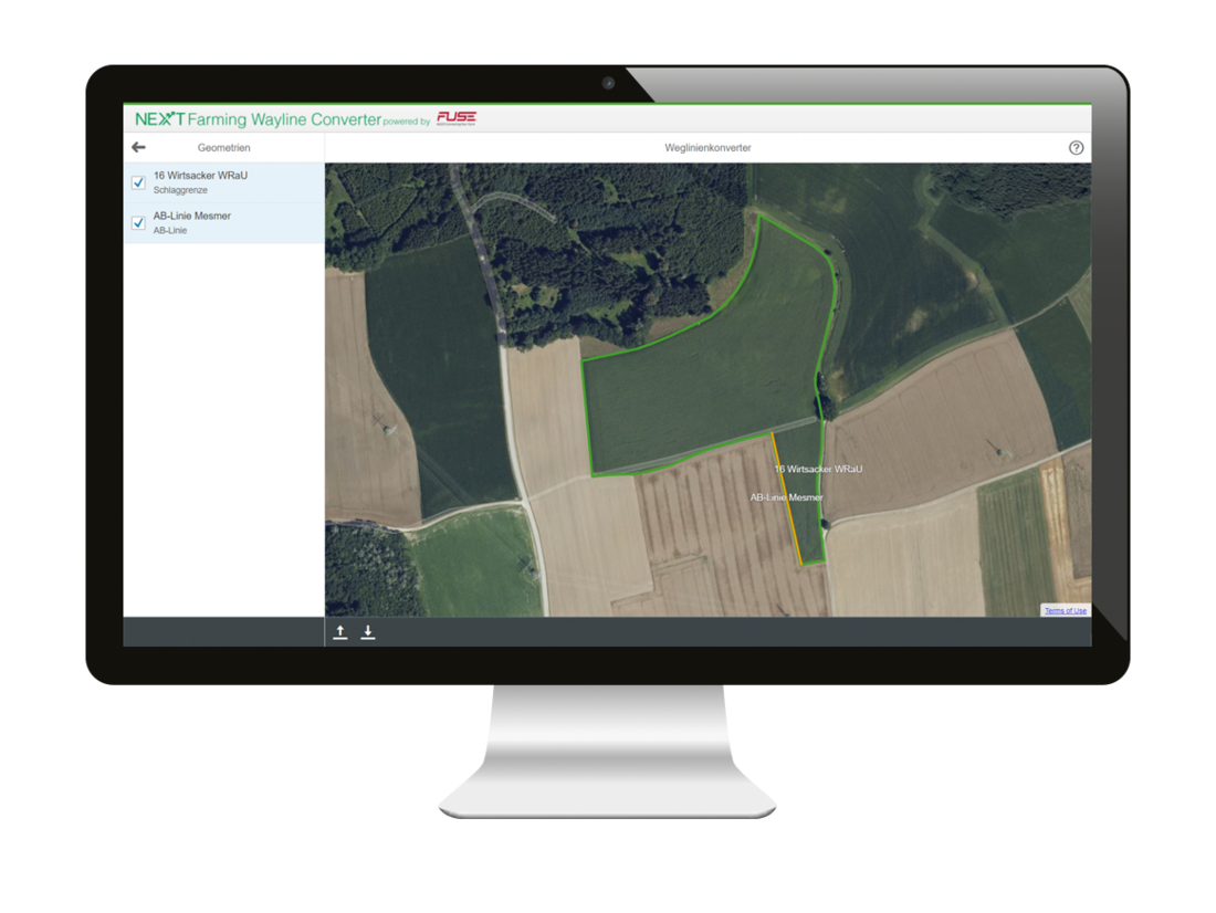 Screenshot des Moduls Weglinienkonverter powered by FUSE der NEXT Farming Software LIVE.